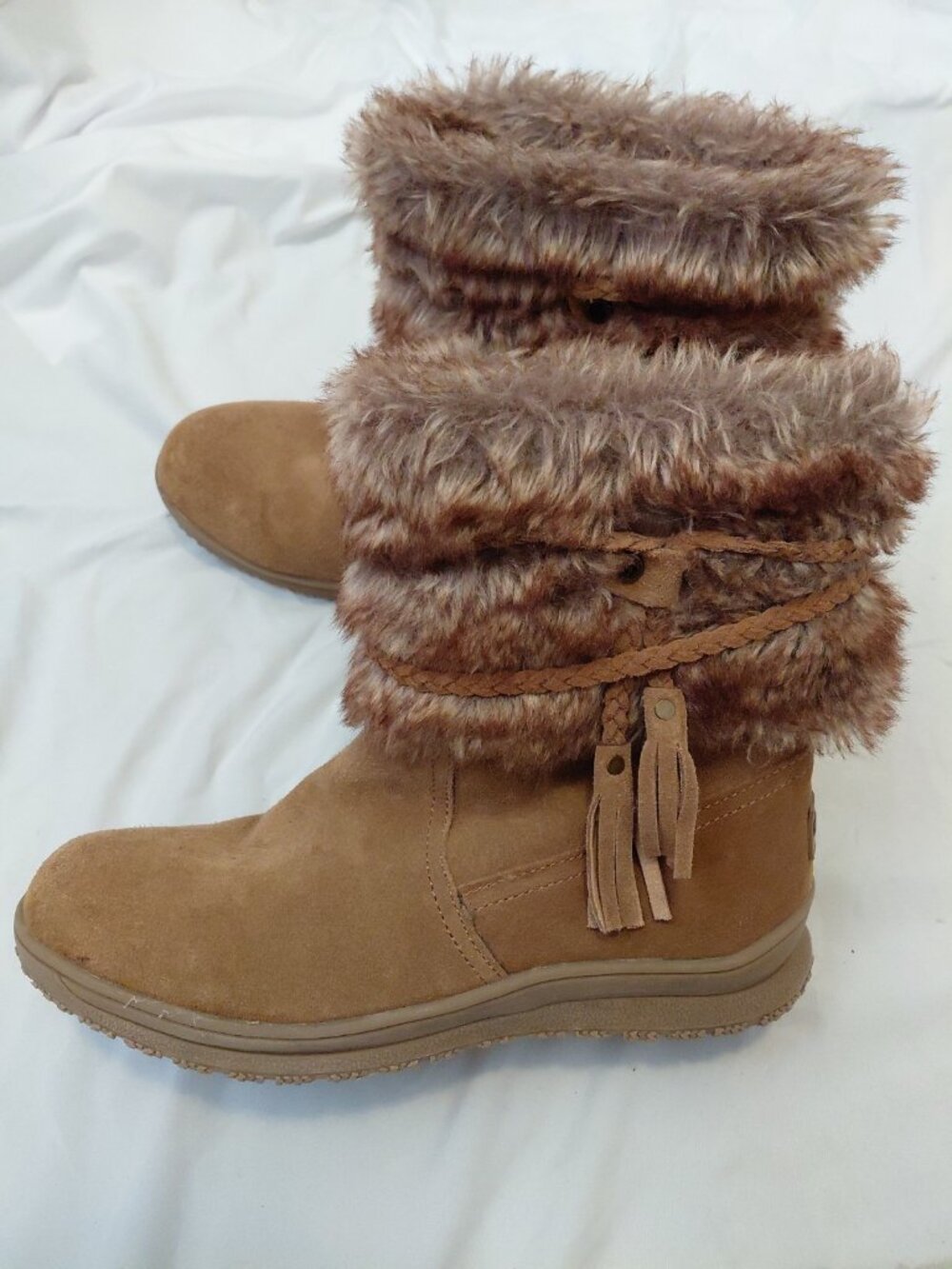 Minnetonka Everett Women's Snow Boots Brown Suede Leather Faux Fur Size 9M